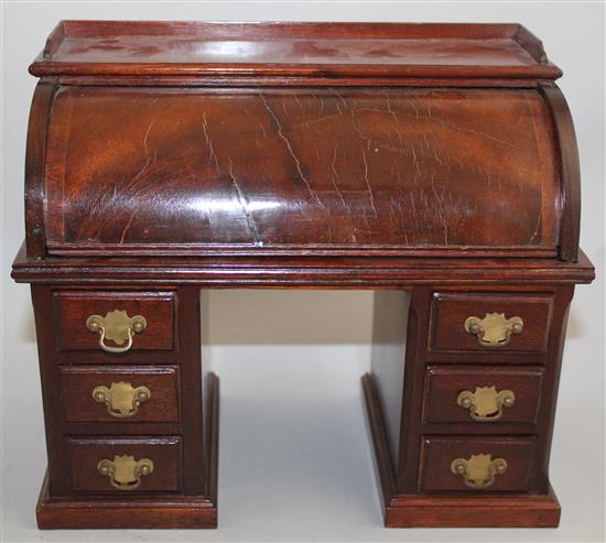 A Fergus Lane miniature Georgian style roll top desk, bureau 9.5in.